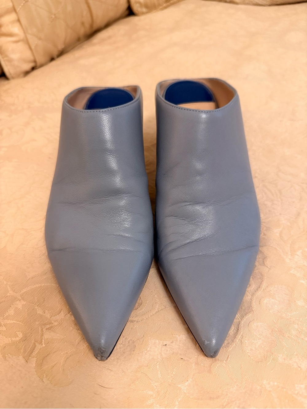 Stuart Weitzman Pointed Leather Slip-On Mules in Light Blue